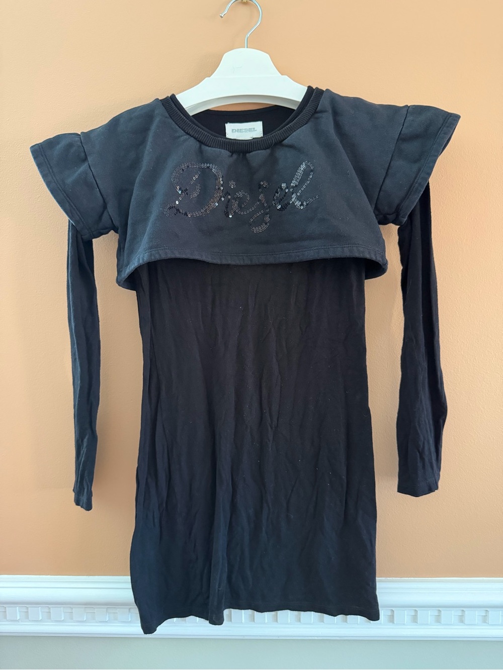 Diesel Black Two-Tier Long Sleeve Dress with Logo